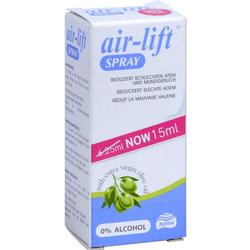 Eine weiße Sprühflasche mit der Aufschrift "air-lift" zur Reduzierung von Mundgeruch.